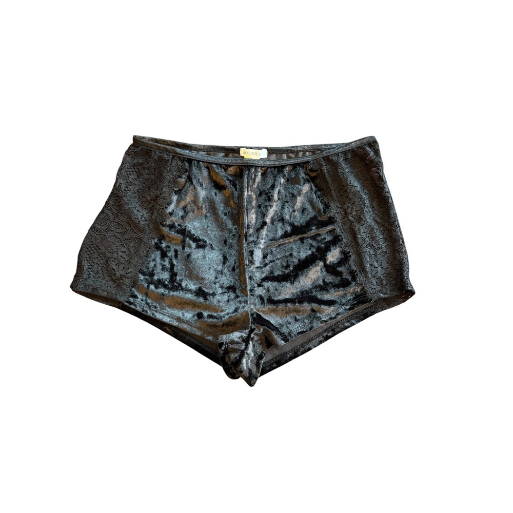 Bozzolo Womens Black Crushed Velvet Lace Side High Waisted Booty Shorts Large